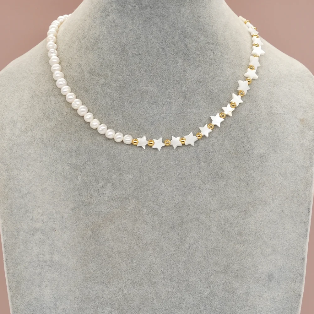 

Shell Star Gold Plated Beaded Miyuki Choker Necklaces Summer Gift for Women Fashion Steel Jewelry Natural Pearl Pendant Necklace
