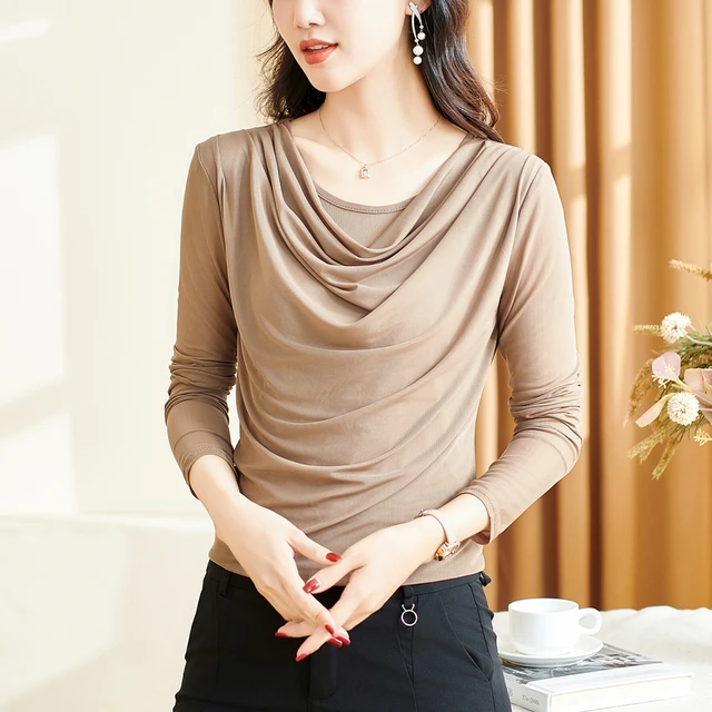 세련되고 편안한 가을용 여성용 메쉬 티셔츠