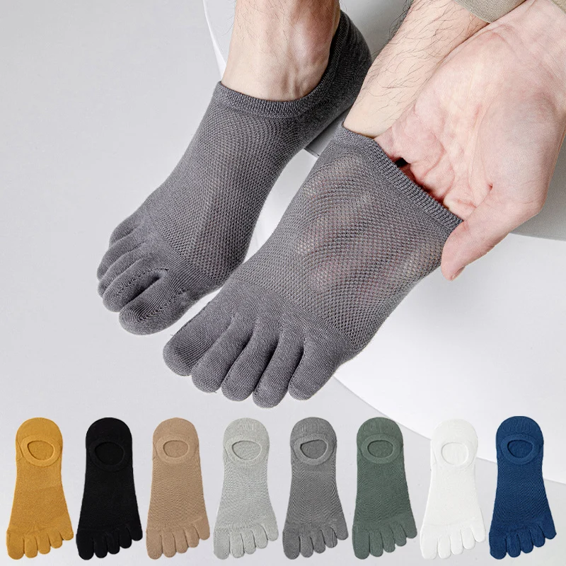 3Pairs Running Men's Open Toe Socks Elastic Short Solid Cotton Sweat-absorbing Man Five Finger Invisible Low Cut Boat Ankle Sock open toe boat socks summer women girls cotton breathable anti skid invisible slippers silicone peep toe low cut socks