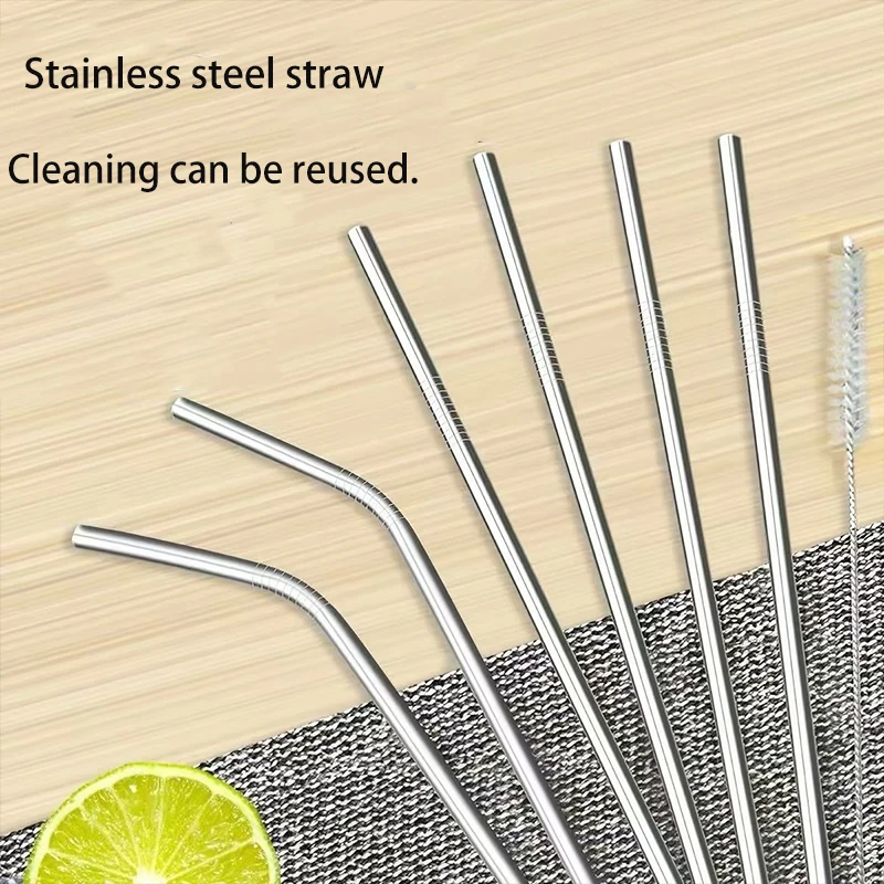 Premium Stainless Steel Reusable Straws Set with Cleaning Brushes - Ideal for Restaurants and Hotels