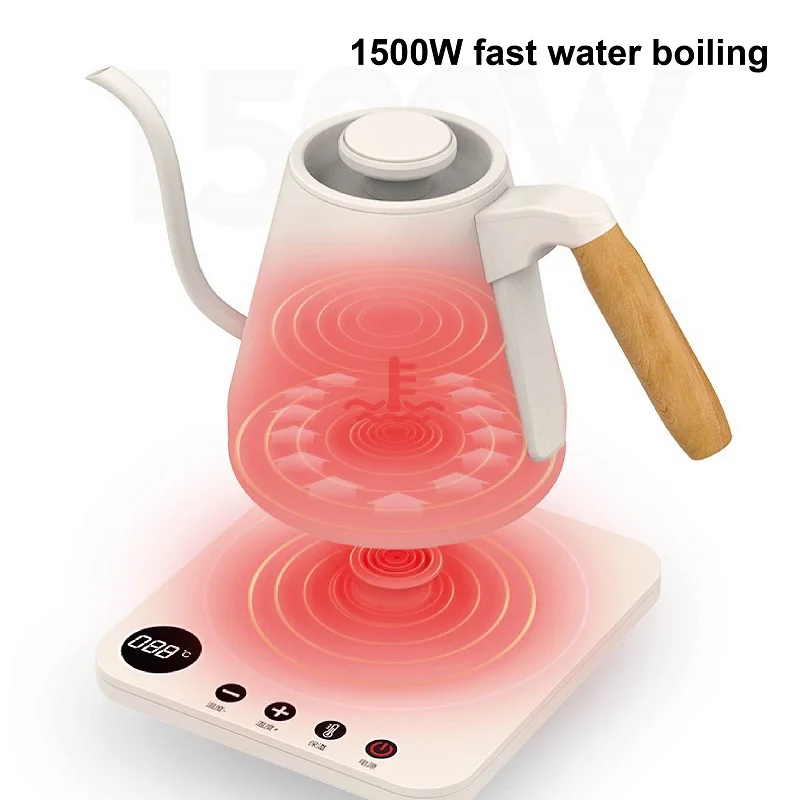 800ml Electric Hand Punch Gooseneck Coffee Pot Home Electric Kettle Office 304 Stainless Steel Teapot Temperature Control Kettle 5