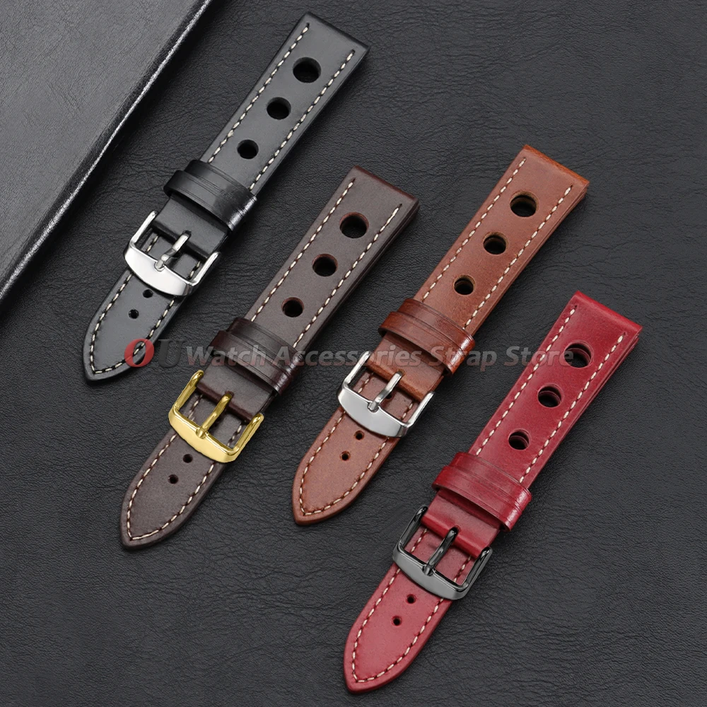 Vintage Leather Breathable Watch Strap - 20mm/22mm Cowhide Sport Bracelet