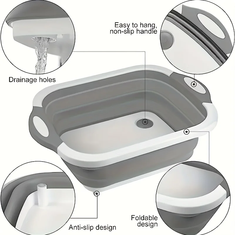 1 foldable multifunctional kitchen bowl for camping, picnics, barbecue food preparation-space saving washing and draining bask