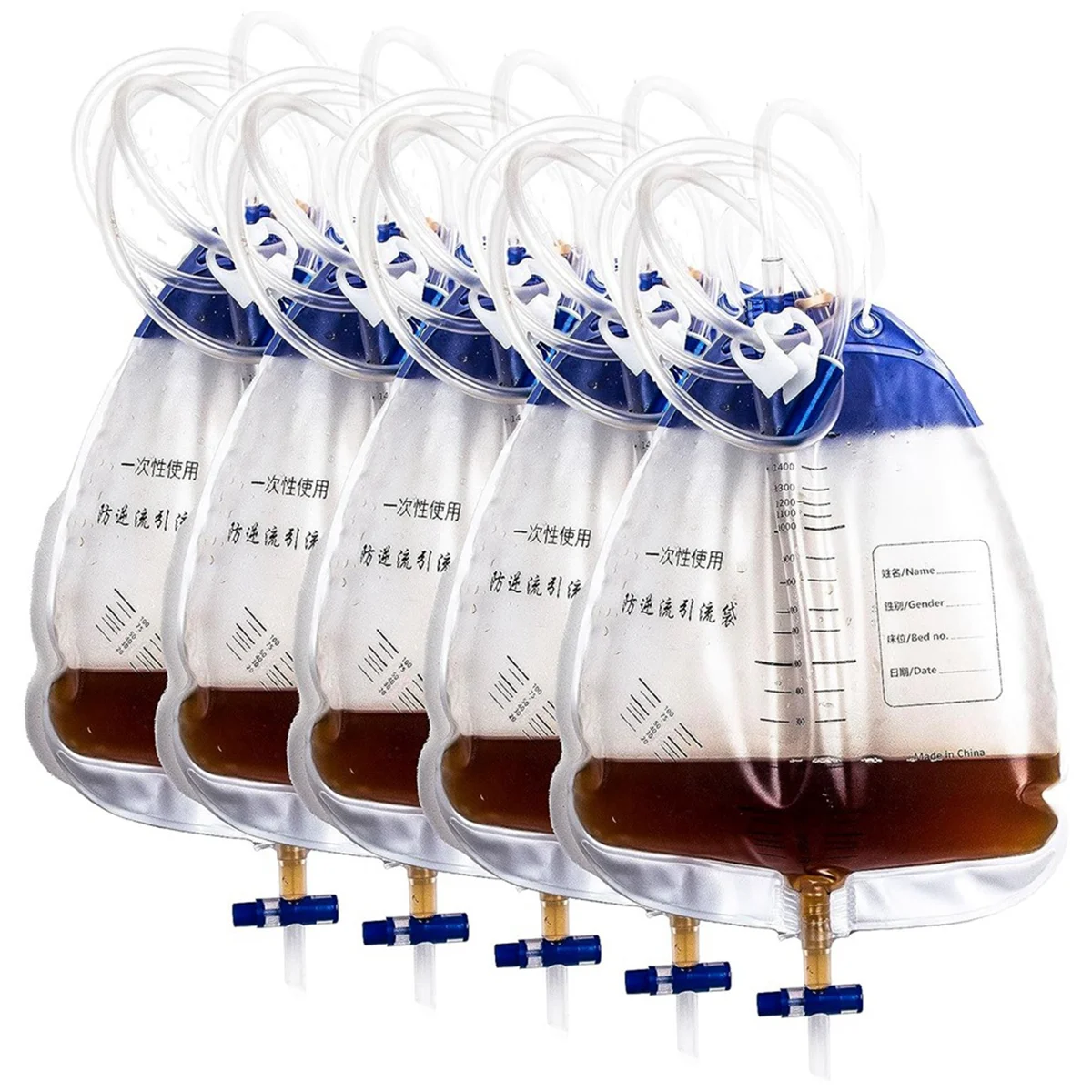 10 Pack Urinary Drainage Bags with 48In Tube Drainage Clips and Hanging Hook Urine Bags with Anti-Reflux Chamber 1500ML urinary drainage bags