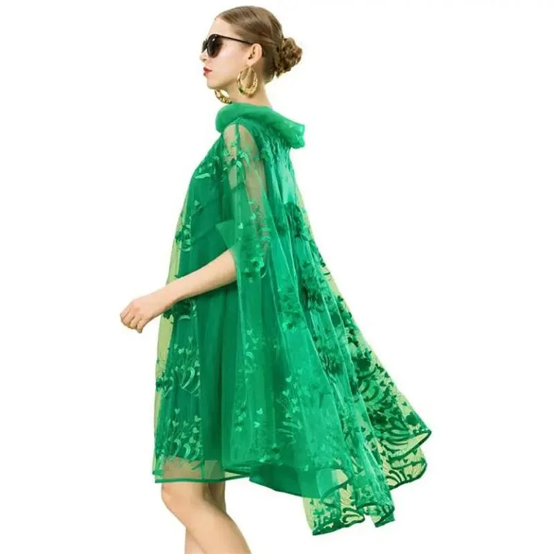 

High-End Ladies Dresses Cloak Dress Women's Spring Summer Dress 2023 New Mesh Embroidered Shawl Style Long Big Swing Vestidos