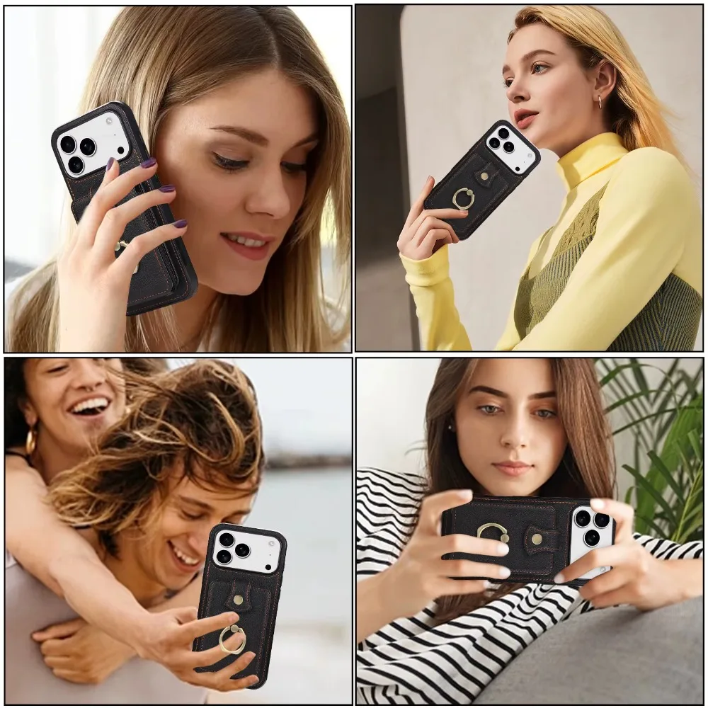 RFID Blocking Crossbody Wallet Card Holder Ring Phone Case for iPhone 17 Air 16E 15 14 Plus 13 12 Mini 11 Pro XS Max XR XS X 7 8
