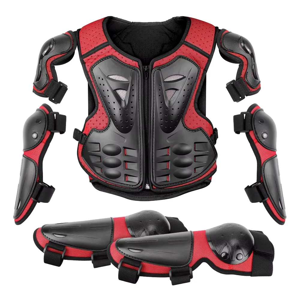 Kid's Motocross Body Armor Jacket Motorcycle Armor Vest Protection Protective Armors Riding Kneepads Moto Full Children