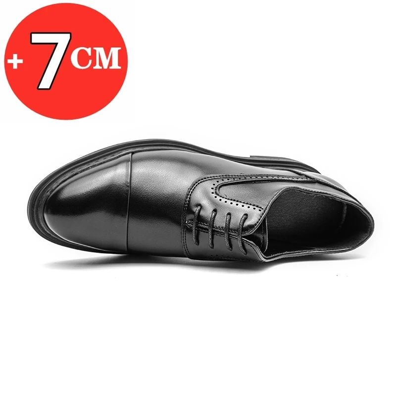 7cm elevator men dress heightening leather formal shoes brogue business wedding oxfords suit