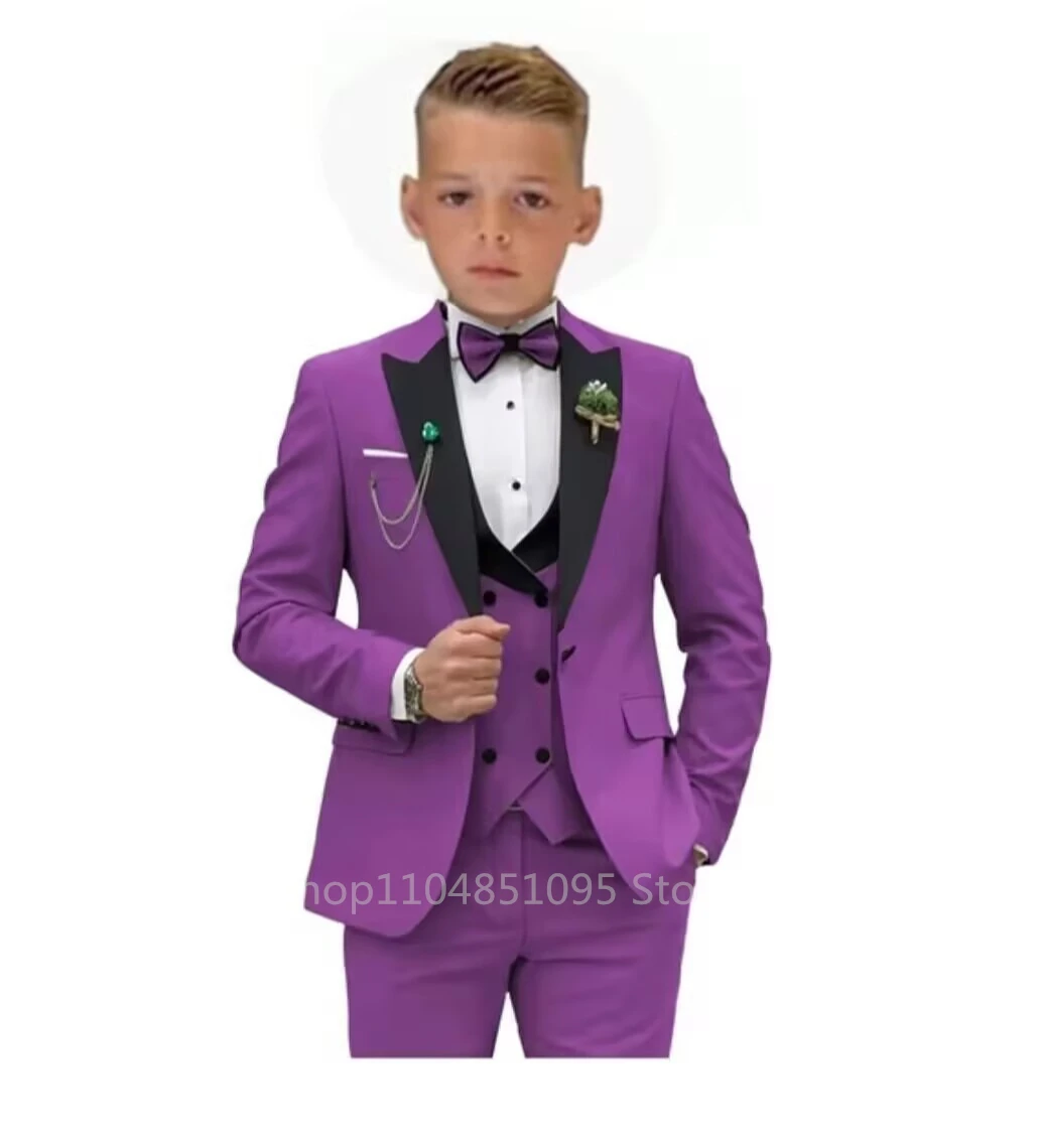Flower Boys Suit Wedding Tuxedo 3 Piece Set Jacket Pants Vest Kids Party Suits Peak Lapel One Button Blazer Set 2-18 Years Old
