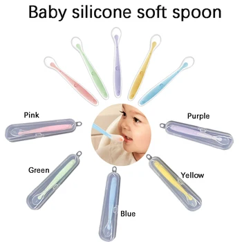 1PC Baby Silicone Spoon Baby Complementary Food  Infant Feeding Spoon Training Spoon Soft Spoon Single Spoon With Storage Box