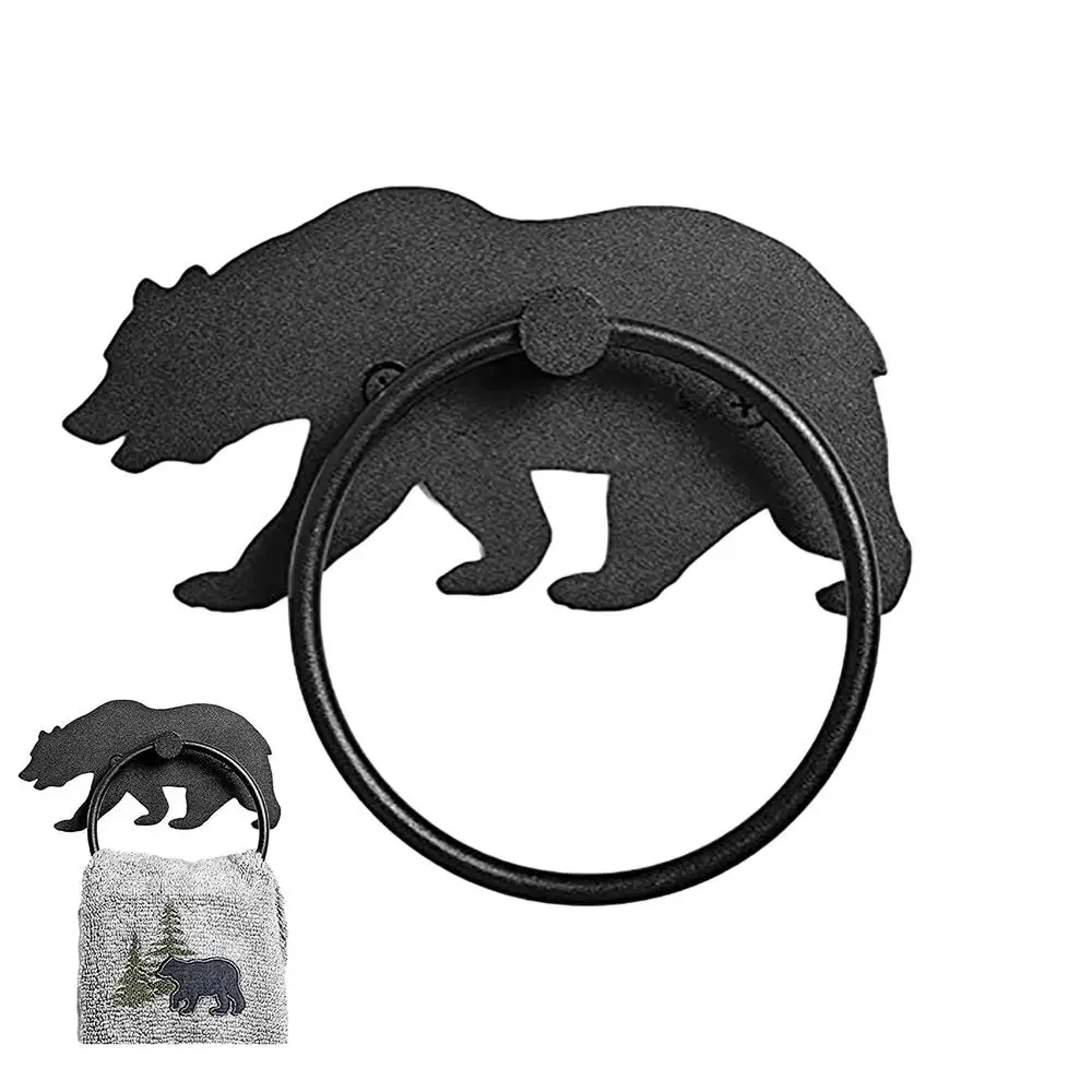 Description Picture 2 of itemBear Towel Ring For Bathroom Bear Bathroom Towel Holder Ring Hand Towels Bathroom Holder Matte Black Ring Towel Hanger Bath Ring