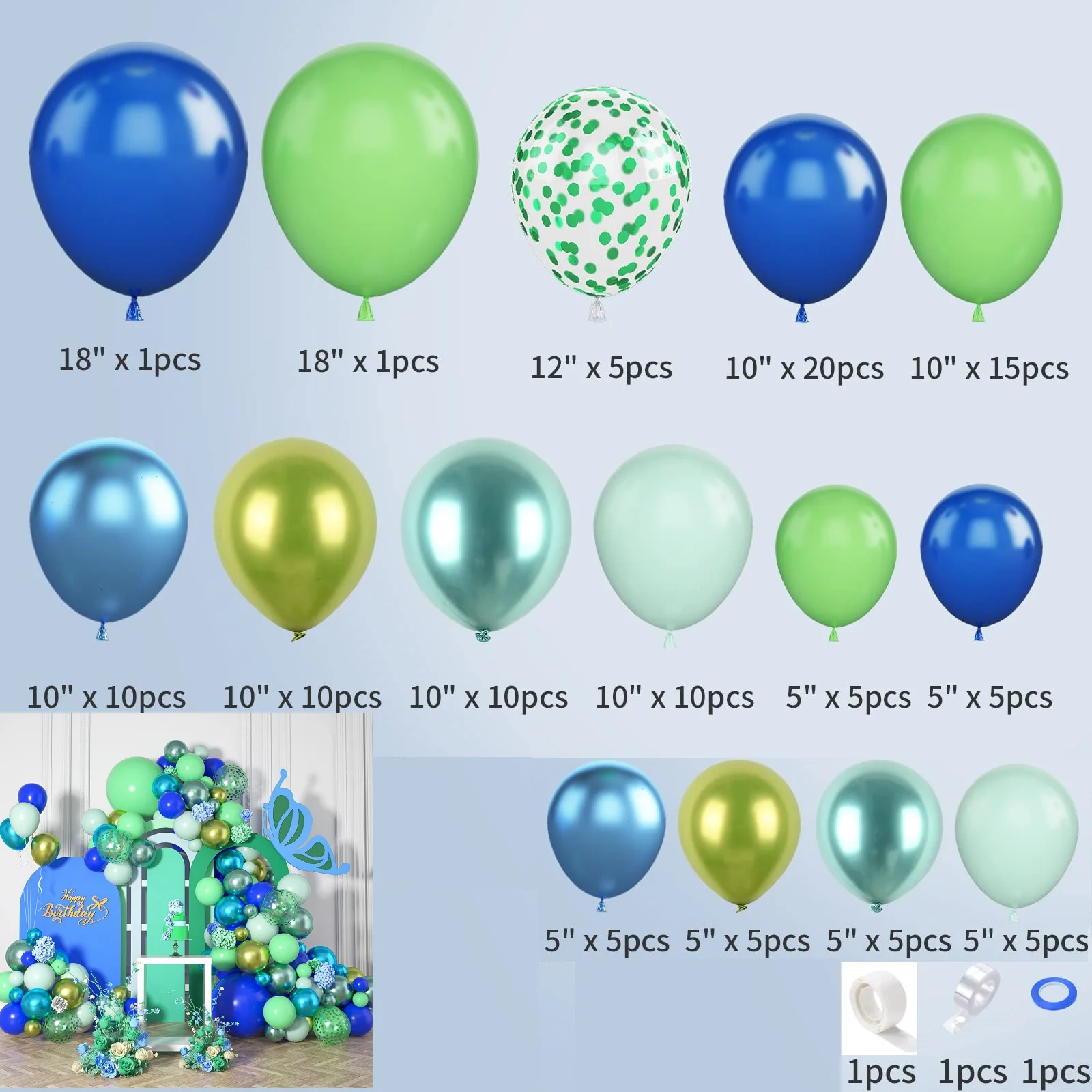 100 globos pastel surtidos de colores y tamaños – Decoraciones de fiesta de  cumpleaños arcoíris – Globos de macarrón en azul, morado, amarillo, verde
