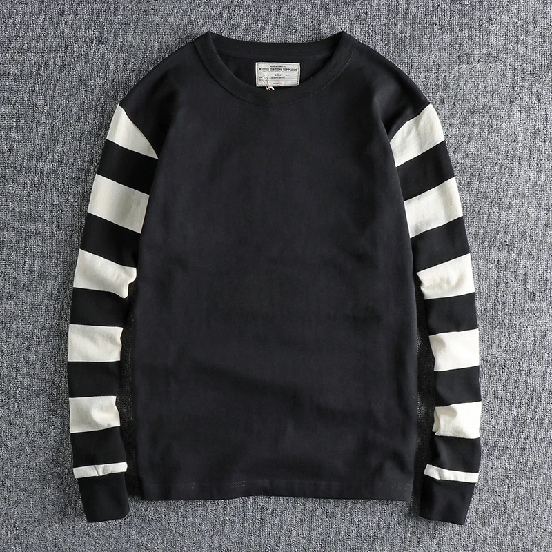 Motorcycle White And Black Striped Long Sleeve Top Autumn American