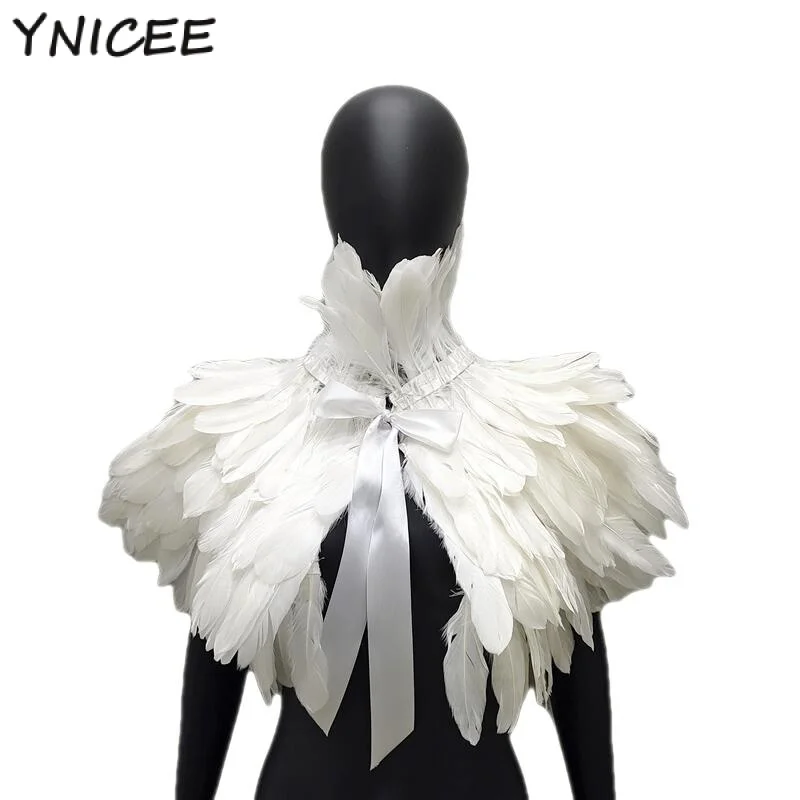 Punk Gothic Feather Cape Shawl Fake Collar Necklace Party Costume Accessories Halloween Cosplay Props Stage Performance Decor