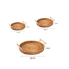 Handwoven Rattan Storage Tray with Wooden Handle Picnic Basket Bread Food Plate Snack Fruit Cake Platter Dinner Serving Tray New 5