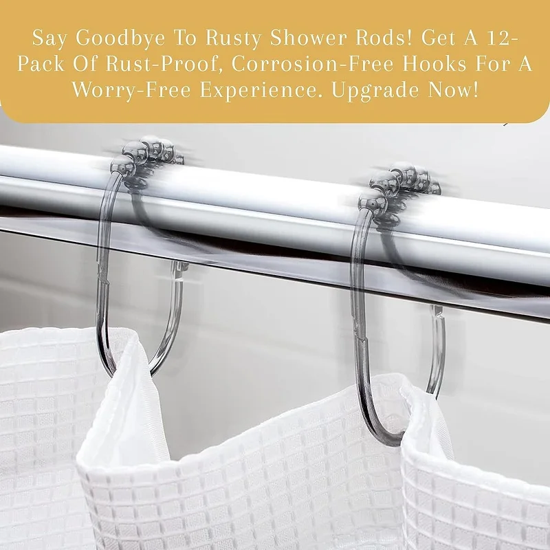 Depot Wide Shower Curtain Rings/Hooks Set, Decorative Polished Chrome Finish, 100% Rustproof Stainless Steel, Set of 12 Rings