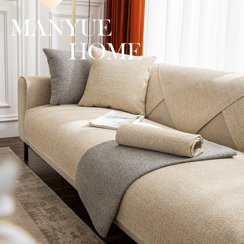 

2024 утолщенный нескользящий чехол для дивана, чехол для мебели, пылезащитный чехол из хлопка и льна для дивана, всесезонный универсальный чехол для гостиной