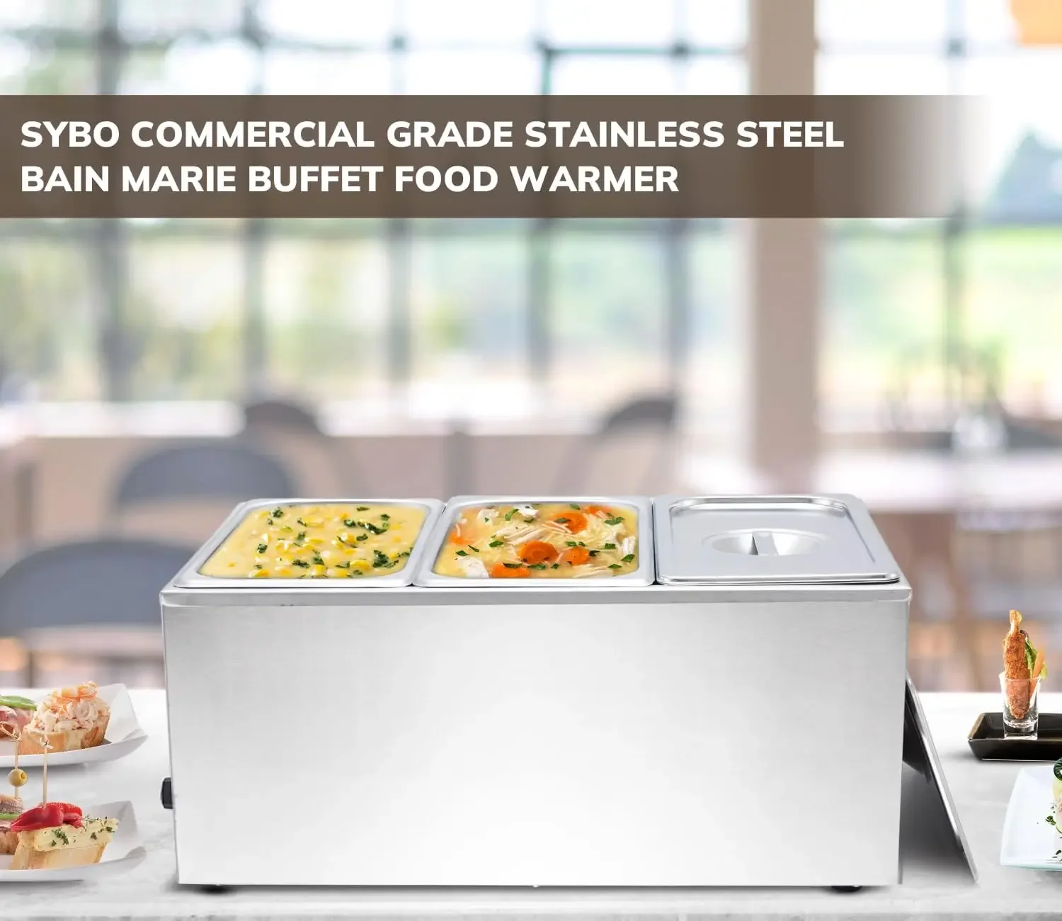 Commercial Grade Stainless Steel Bain Marie Buffet Food Warmer Steam Table for Catering and Restaurants, Good for Parties Buffet 6