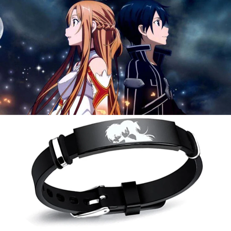 

Anime Sword Art Online Bracelet Black Silicone Bracelets Cartoon Portrait Logo Engraving Love Symbol Theme Gifts