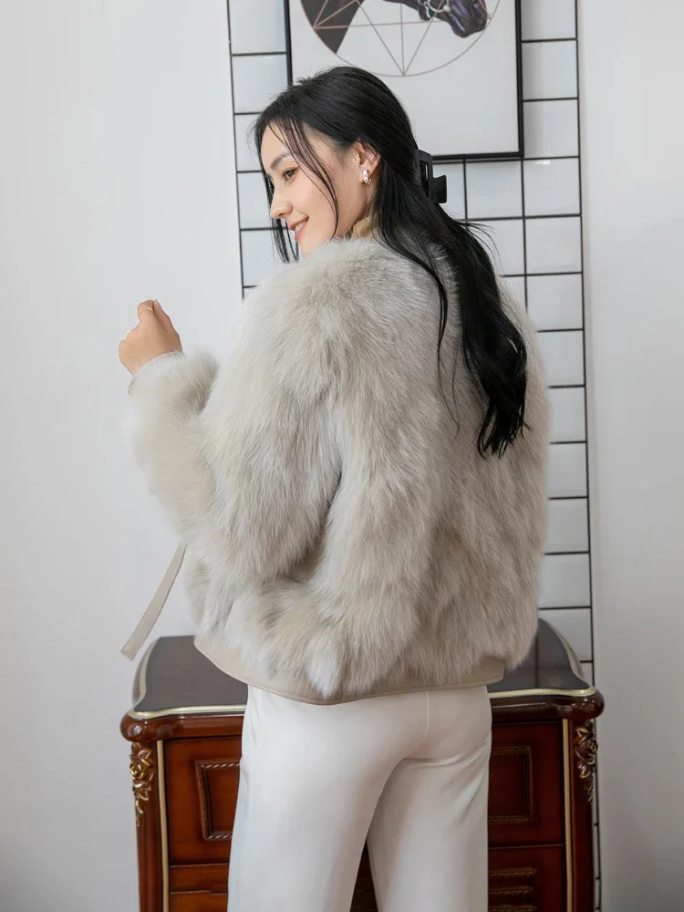 Real Fur Fox Coat Female Short Women's Clothing Fur One Coat 2023 Winter Young New Knitted Fashion Slim Casual Fluffy Jackets1Pc