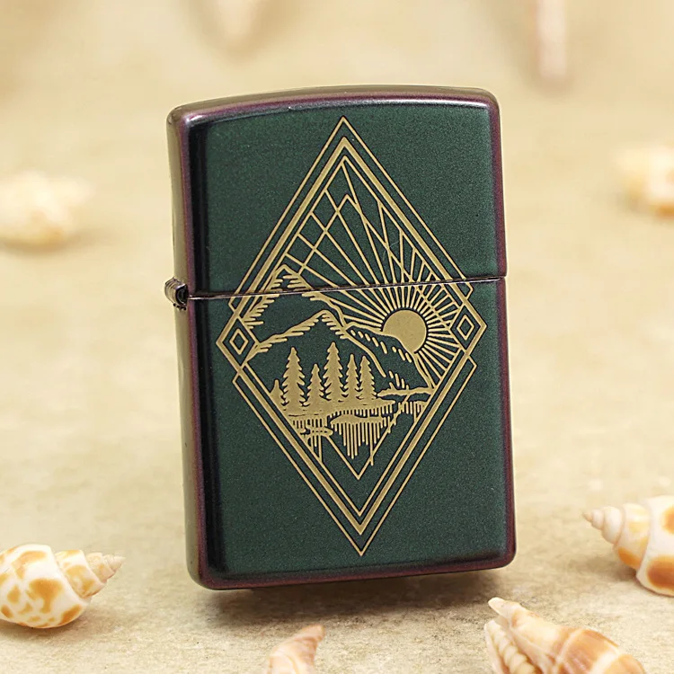 

Оригинальная зажигалка Zippo с зеленой краской восход солнца медная ветрозащитная сигаретная керосиновая зажигалка подарок с кодом против подделки