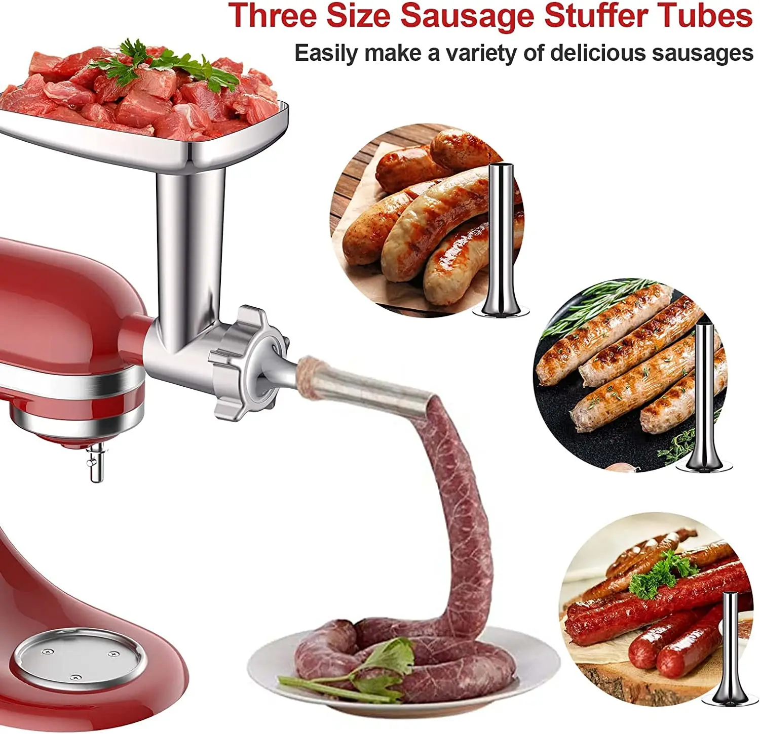 Meat Grinder & Slicer Shredder Attachments for KitchenAid Stand Mixer, Meat  Grinder with Sausage Stuffer Tubesand and Slicer - AliExpress