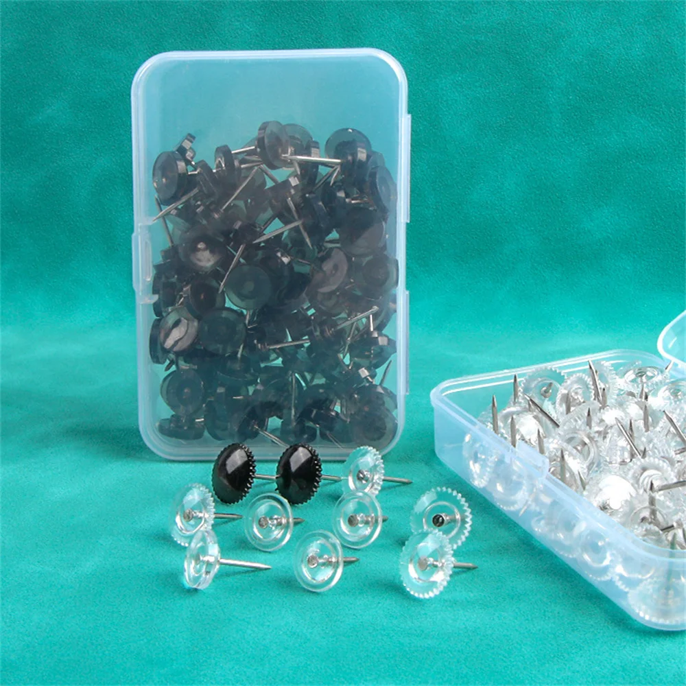 50pcs Clear Thumb Tacks Strong Steel Points For Cork Bulletin Boards Standard Plastic Heads For Home School And Office push pins