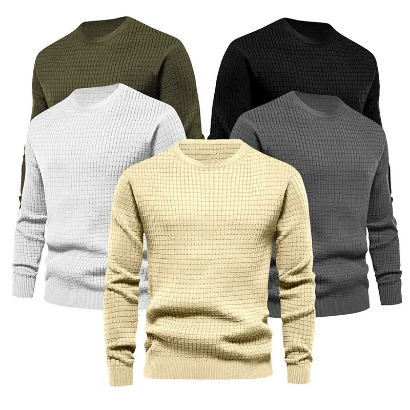 Men's Spring And Autumn Men's Knit Sweater Small Square Loose Round Neck Casual Long-sleeved Tops For Men