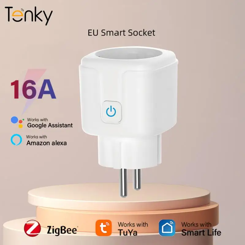 

Tenky Tuya Zigbee 16A EU Smart Plug Monitor Amount Of Electric Power Wireless Control Socket Work With Alexa/Google Assistant