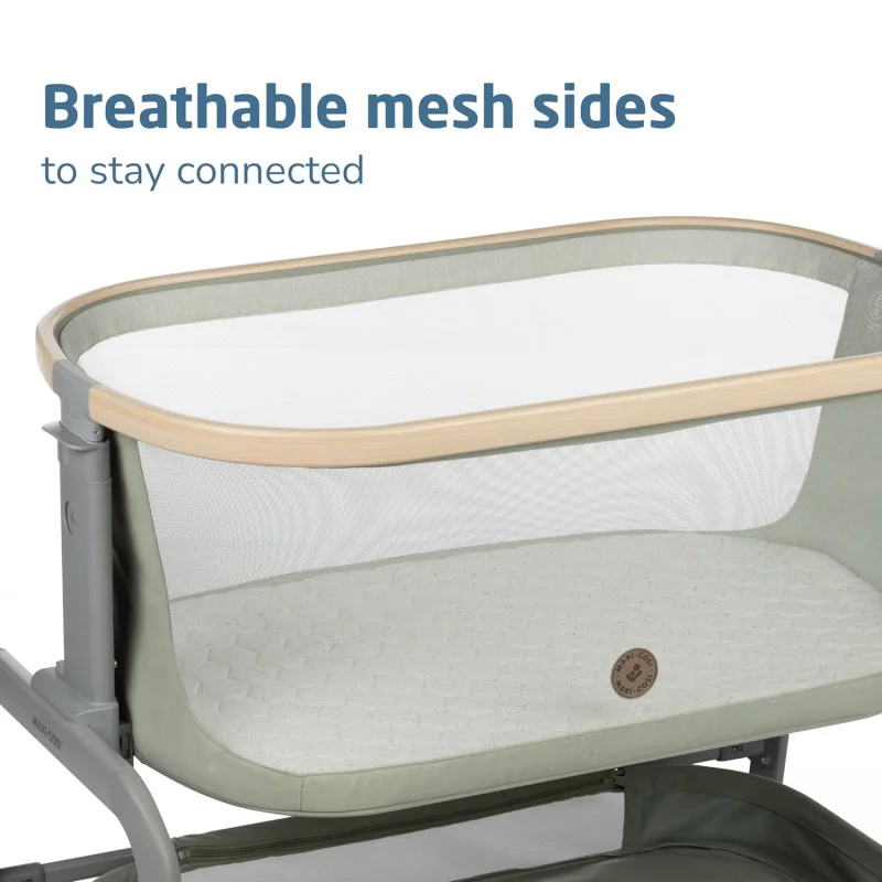 Iora Bassinet Classic Green: Portable Baby Bassinet, Infant Bedside Sleeper Crib, Height Adjustable, Breathable Mesh, Large Stor