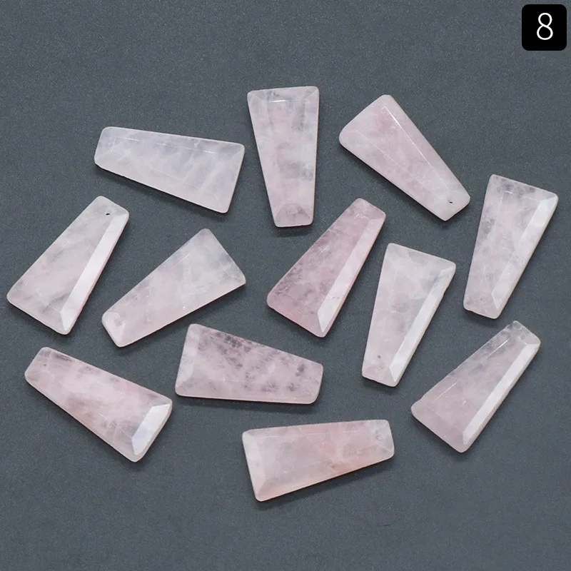 Natural Crystal Stone Trapezoid Pendant  Rose Quartz Labradorite Amethyst Quartz Crystal Charms Diy Necklace