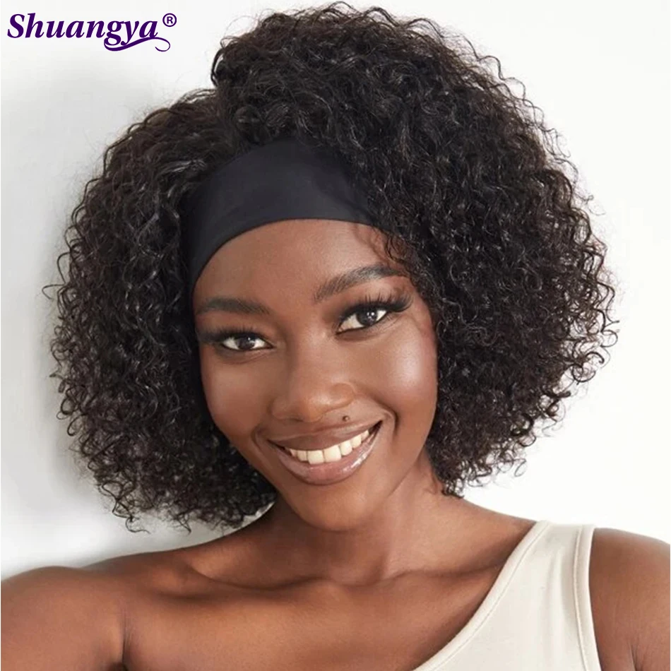 

Kinky Curly Headband Wig 100% Human Hair 200 Density Water Wave Scarf Wig Malaysia Hair Curly Weave Scarf Wigs For Black Women