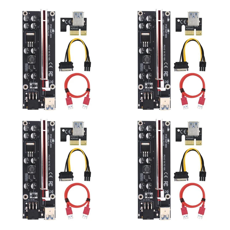 

4X VER009S Plus PCI-E Riser Card PCI Express 1X To 16X USB 3.0 Cable SATA To 6Pin Connector For Graphics Video Card