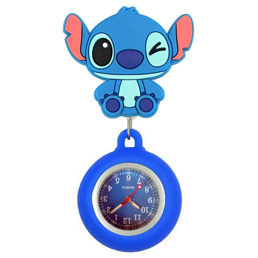 Pocket Watch MINISO Cartoon Stitch Lovely Colourful Kids Students Nurse Doctor FOB Pocket Watches Badge Reel Clip Hang Medical Clock