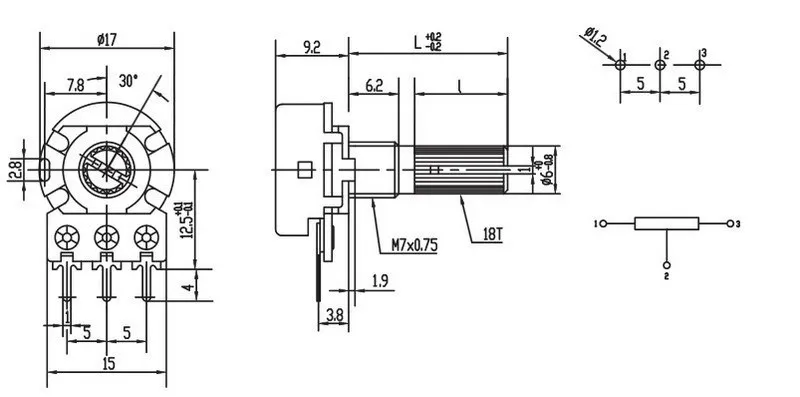 WH148 Single Joint Amplifier Potentiometer rotary potentiometer potentiometer kit adjustable resistor 10K 20k 50k 100k 500k..... L: 15MM