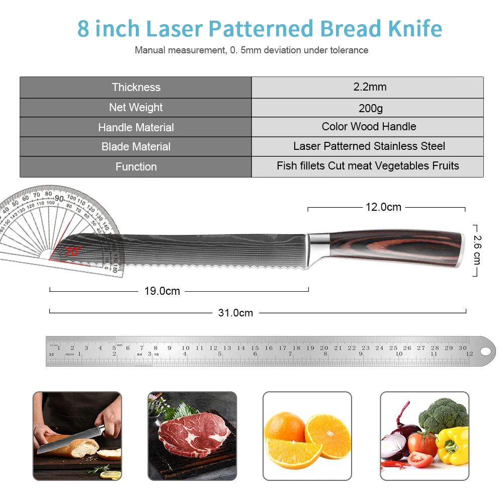 XITUO kuchyň chléb nůž serrated design laser damašek nerez ocel čepel 8 palec kuchař nože chléb sýr dort nářadí