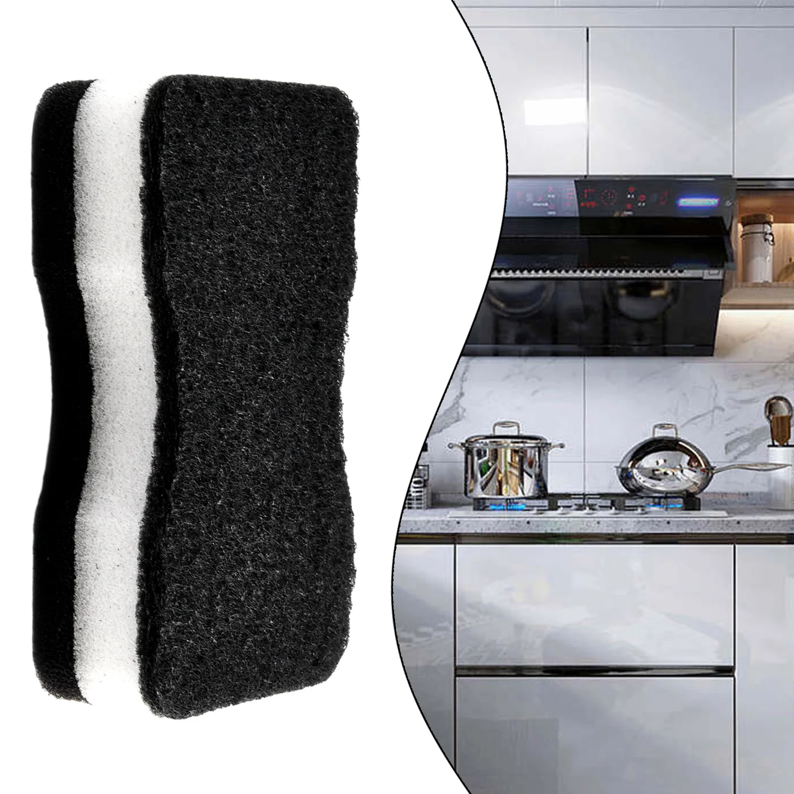 

5PCS Sponge Rub 11x6.5x3.5cm Black Dish Scouring Pad Kitchen Cleaning Grease Dirt Sponge Wiping Decontamination