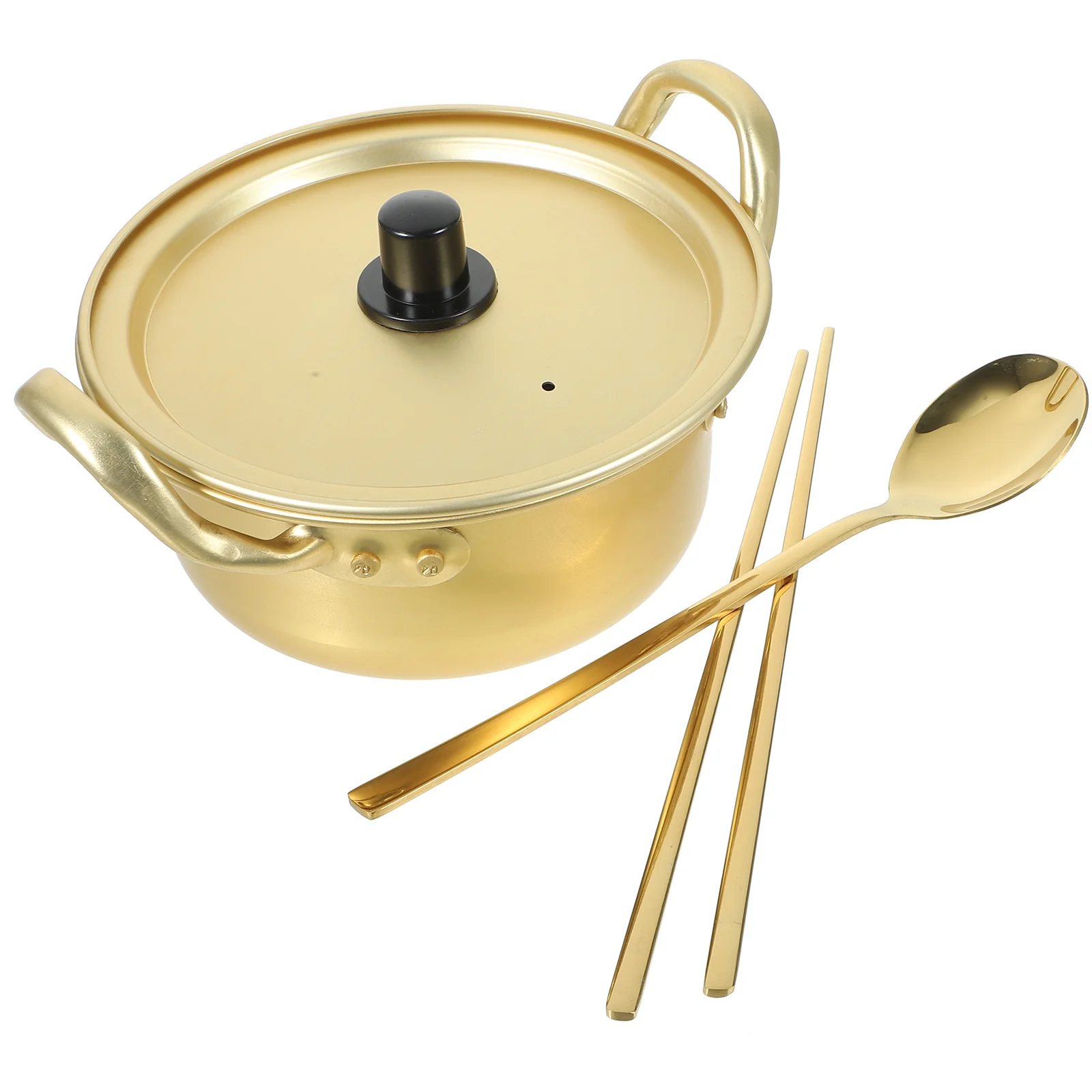 

Housoutil Ramen Pot 1 Set Ramen Pot Korean Ramen Cooking Pot Lid Spoon Chopsticks Traditional Aluminum Instant Ramyun Hot Pot