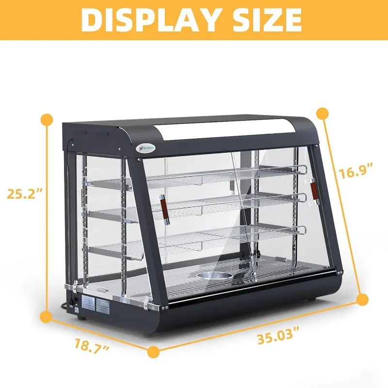 35 inch Commercial Food Warmer Countertop Pizza Warmers Display Pastry Patty Warmer Case Buffet Restaurant Heater Food Service