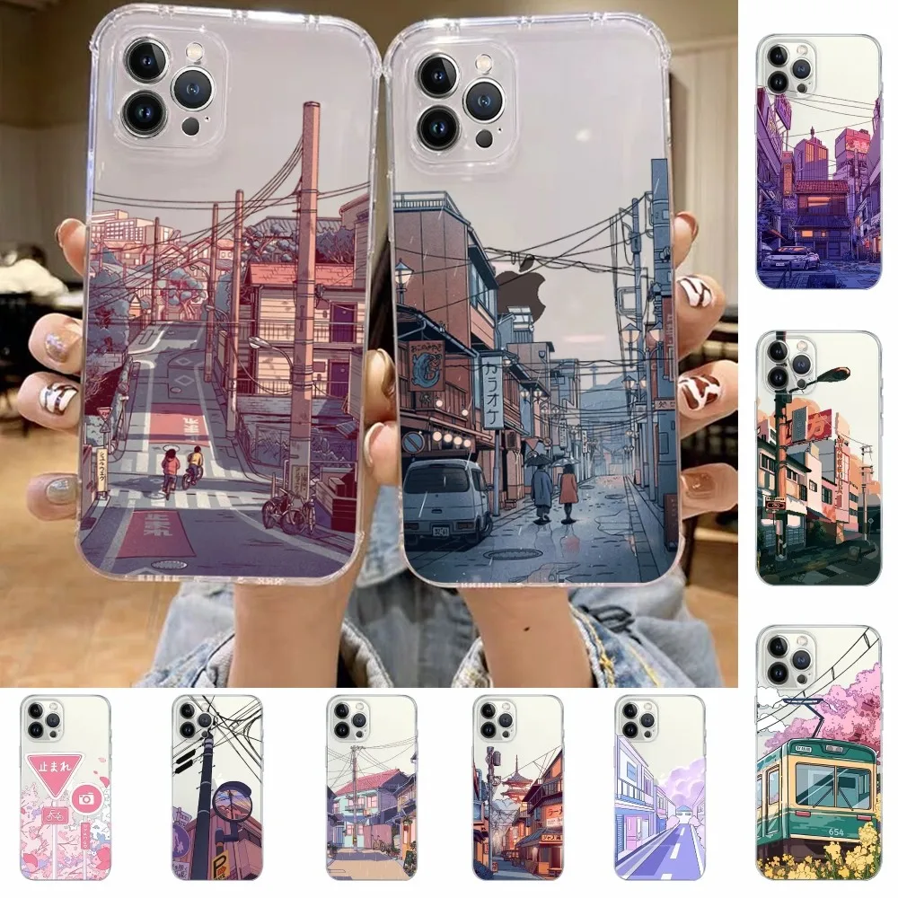 

Anime Hand Painted Scenery Phone Case For iPhone 15 14 13 12 11 Pro Max Mini X Xs XR 6 7 8 Plus SE 2020 Transparent Case