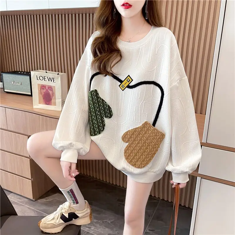 Fashion Korean Pockets Spliced Women's Sweatshirts Thick All-match Long Sleeve Loose O-Neck Tops Autumn Winter Female Clothing