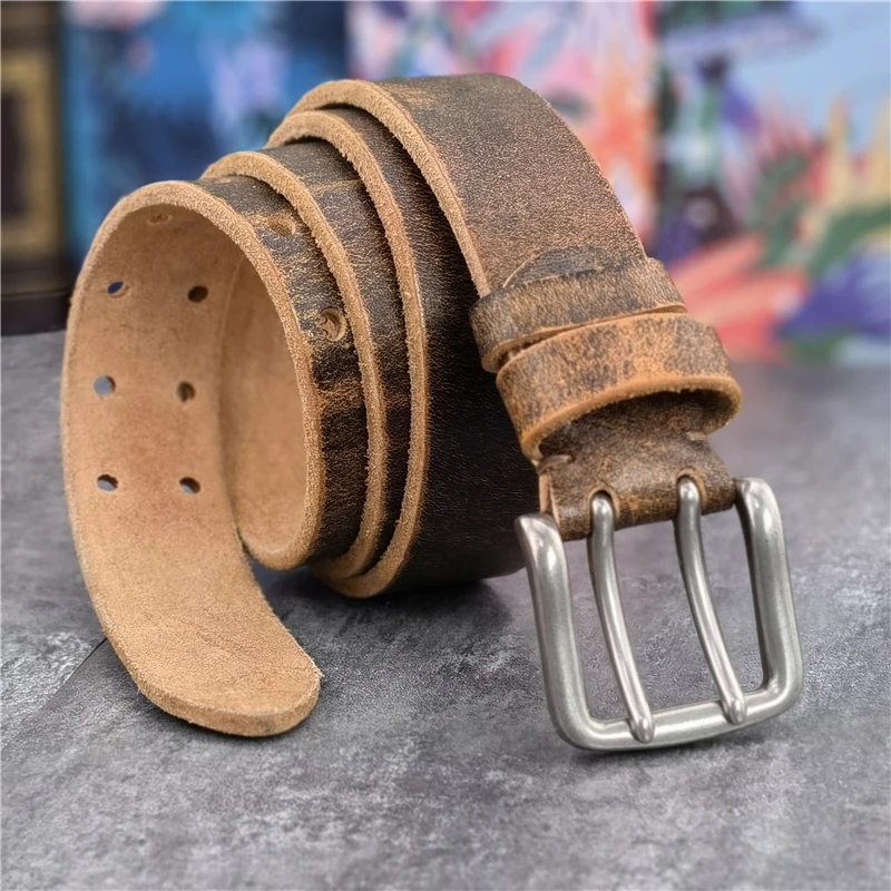 38MM Double Pin Metal Belt Buckle Genuine Leather Belt Men Jeans Leather Belt For Men Ceinture Western Cowboy Men Belt MBT0038