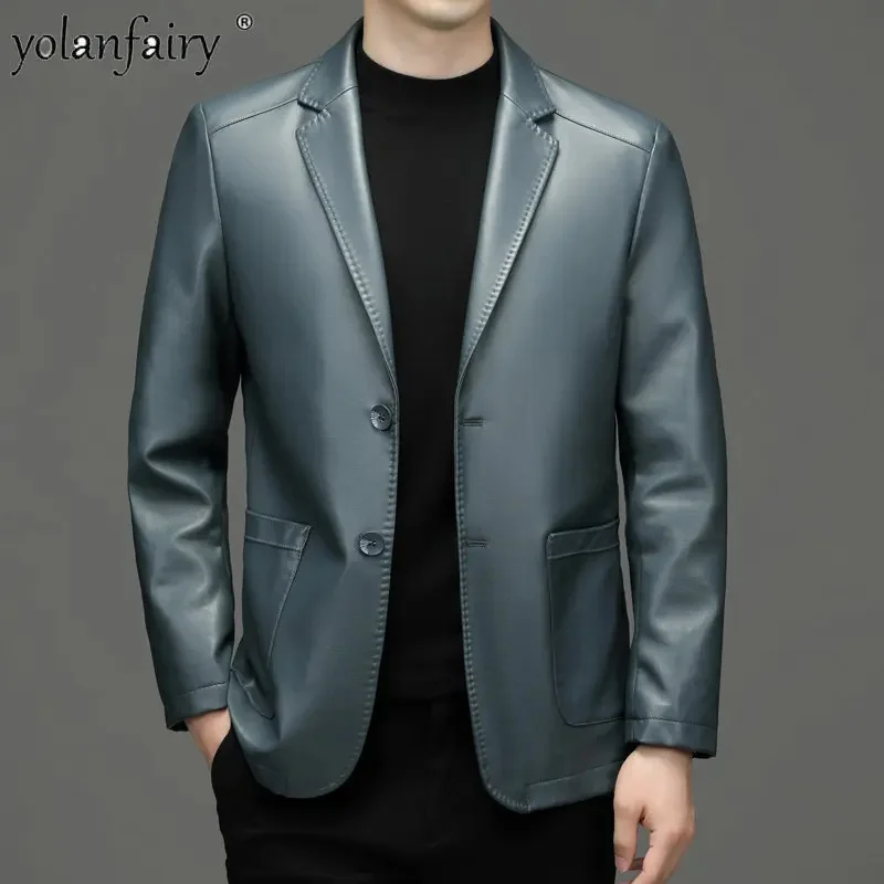 

Leather Men's Second Layer Sheepskin Coat Male Suit Collar Jacket In Spring Autumn 2024 Jaqueta De Couro Masculino