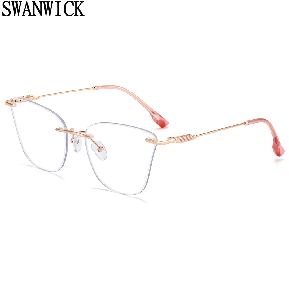 

Очки женские без оправы с прозрачными линзами, кошачий глаз