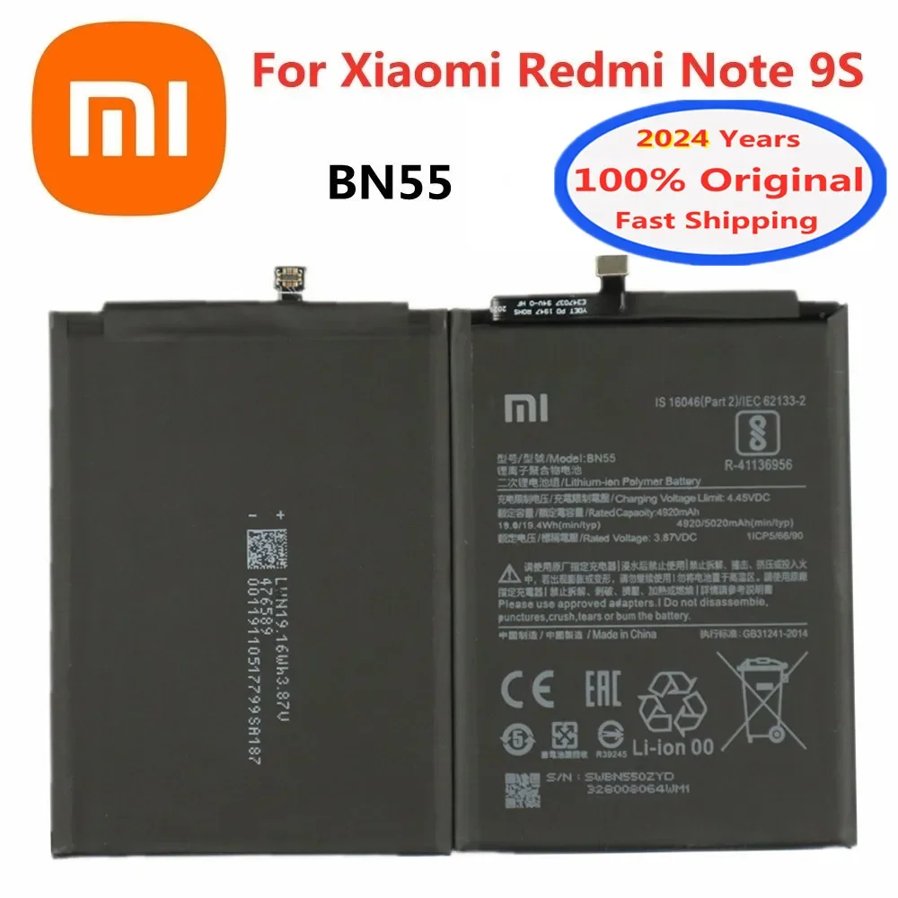 

2024 год, 100% оригинальный аккумулятор BN55 для Xiaomi Redmi Note 9S Note9S, 9 S, 5020 мАч, аккумулятор для телефона, батареи + Инструменты