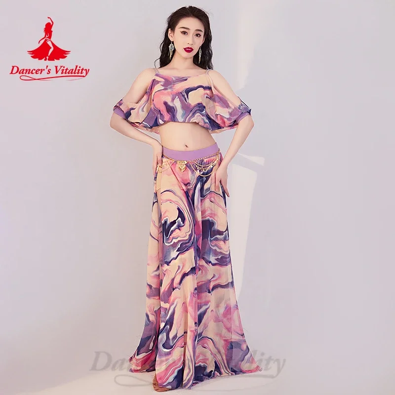 

belly dancer costume set for women short sleeves top+chiffon split long skirt 2pcs Oriental belly dancing Practice Clothes