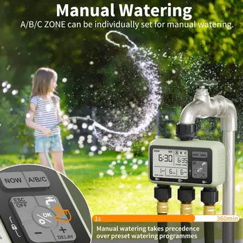 Diivoo Garden Water Timer 3 Zone Programmable Automatic Irrigation Timer with Rain Delay Manual/Auto Mode Watering for Lawn Yard