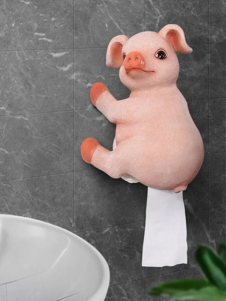 

Cute Pig Roll Paper Towel Rack Wall Hanging Toilet Tissue Box Household Roll Paper Box Resin Toilet Paper Holder Animal Modeling