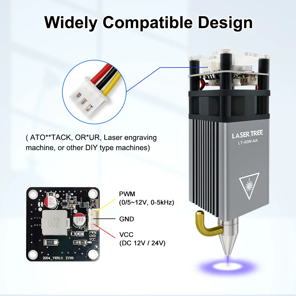 LASER TREE 5W Laser Module with Assist Laser 450nm Blue Head for DIY Wood CNC Cutter Engraving Tool Head and Accesso