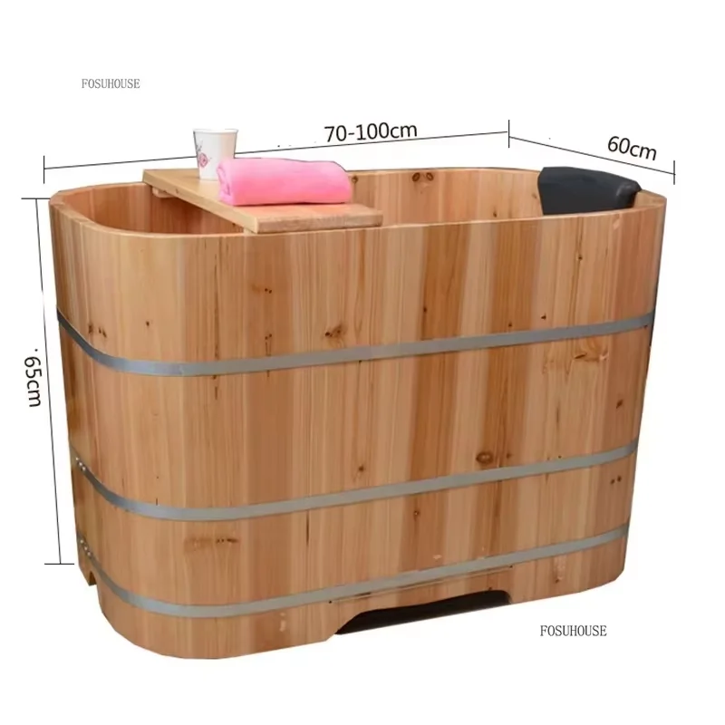 Japanese Solid Wood Bathtubs for Bathroom Large Capacity Adult Full Body Portable Bathtubs Simple Household Bathtub for Hotel